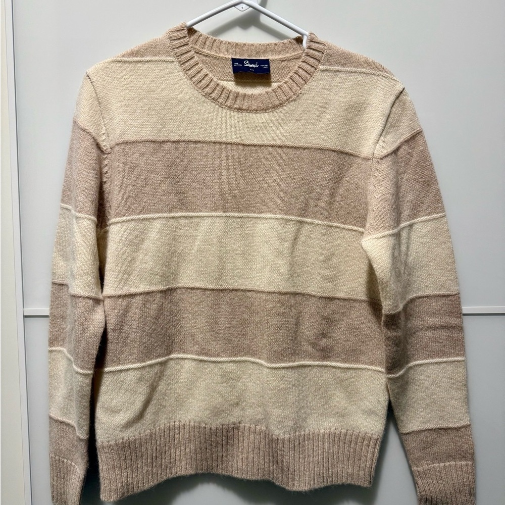 Simons Cream and Tan Striped Crewneck Sweater - Picture 2 of 5
